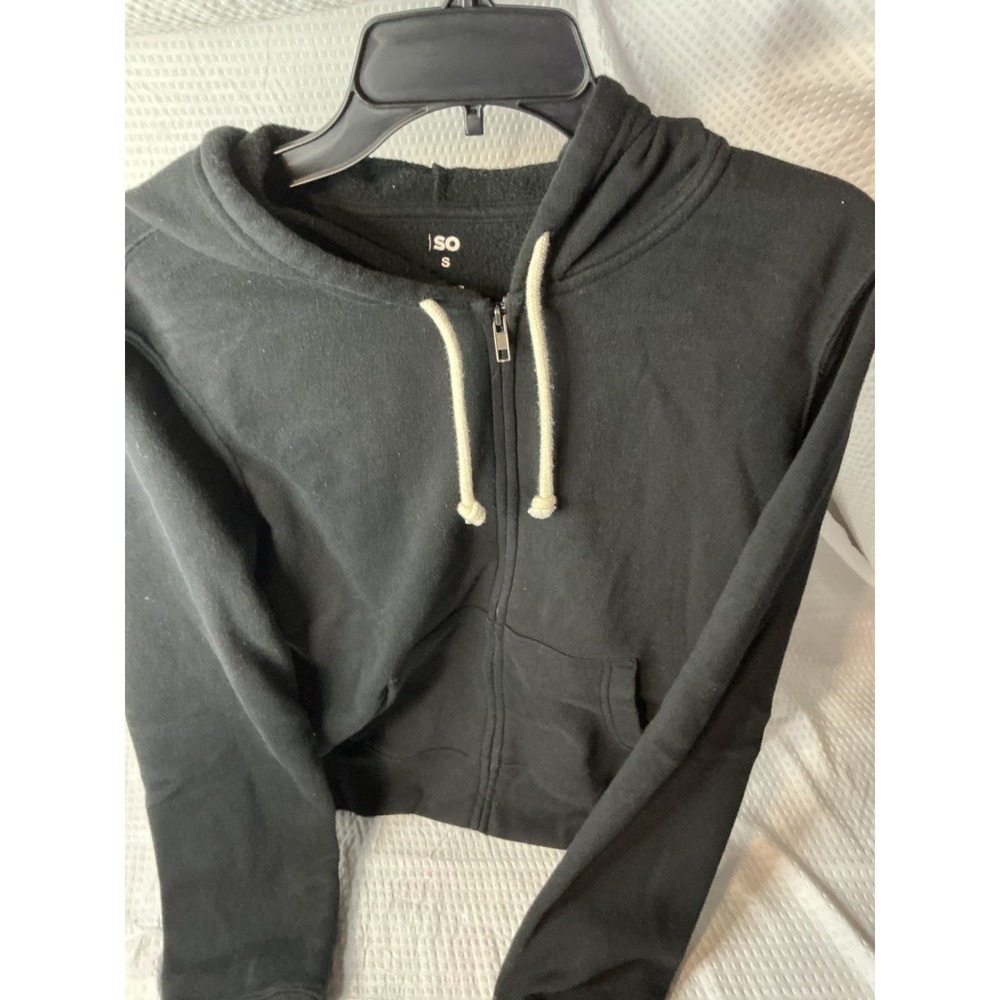 SO Juniors Black Zip Up Cropped Hoodie‎ - Small
